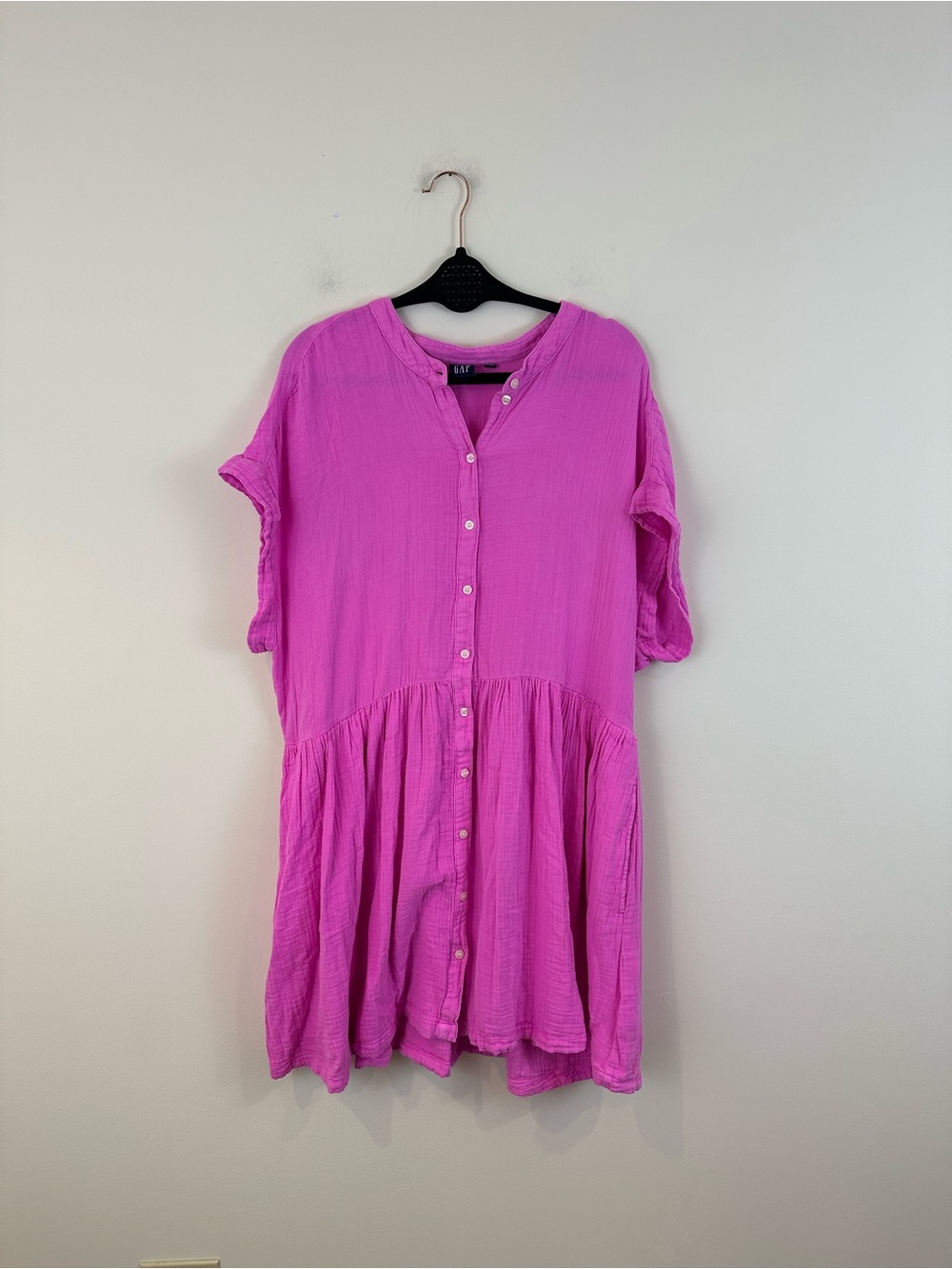 GAP Cotton Gauze Mini Shirtdress Bright Pink Button Front Size XXL